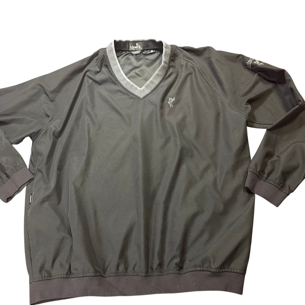 Ashworth Weather Systems Golf Windshirt Mens XXL Black V-Neck Pullover Jacket‎